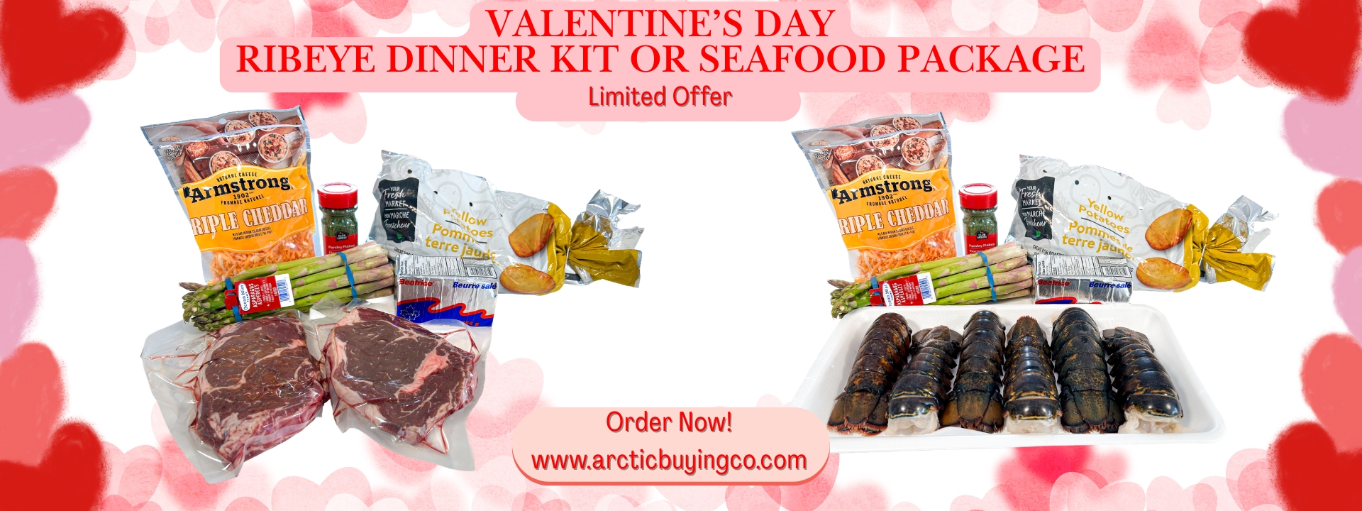 Valentine's Day Ribeye Dinner Kit or Seafood Package